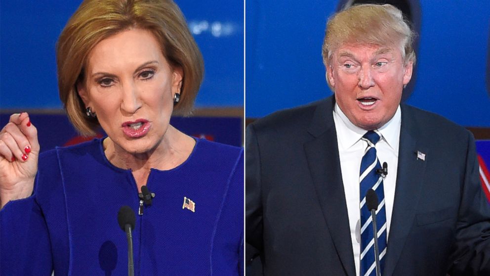 Carly Fiorina and Donald Trump during the CNN Republican presidential debate on Sept. 16, 2015, in Simi Valley, Calif.