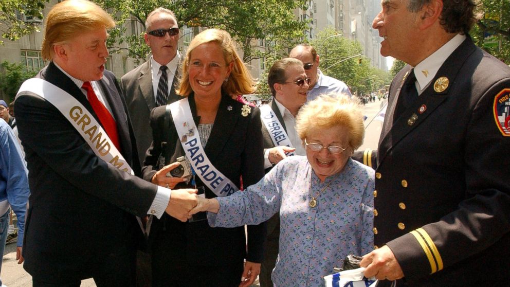 PHOTO: Parade Grand Marshal Donald Trump is greeted by Dr. Ruth Westheimer as he marches up Fifth Ave during the Salute to Israel parade, May 23, 2004 in New York.