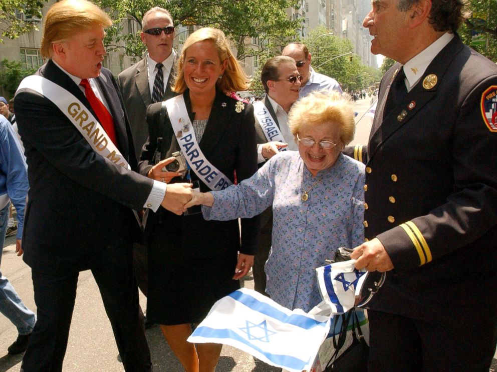 PHOTO: Parade Grand Marshal Donald Trump is greeted by Dr. Ruth Westheimer as he marches up Fifth Ave during the Salute to Israel parade, May 23, 2004 in New York.