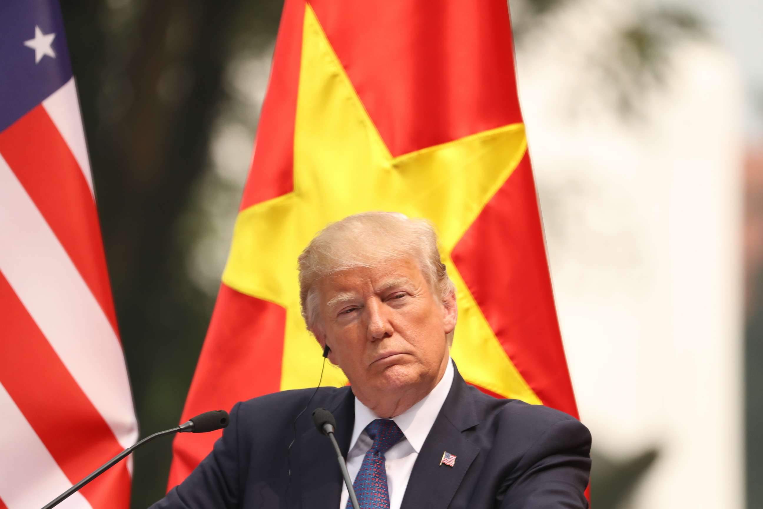 PHOTO: President Donald Trump speaks attends a news conference at the Presidential Palace, Sunday, Nov. 12, 2017, in Hanoi, Vietnam.