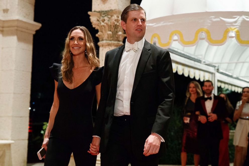 PHOTO: Eric Trump and his wife Lara Trump arrive for a New Year's Eve gala at Mar-a-Lago resort, Sunday, Dec. 31, 2017, in Palm Beach, Fla. 