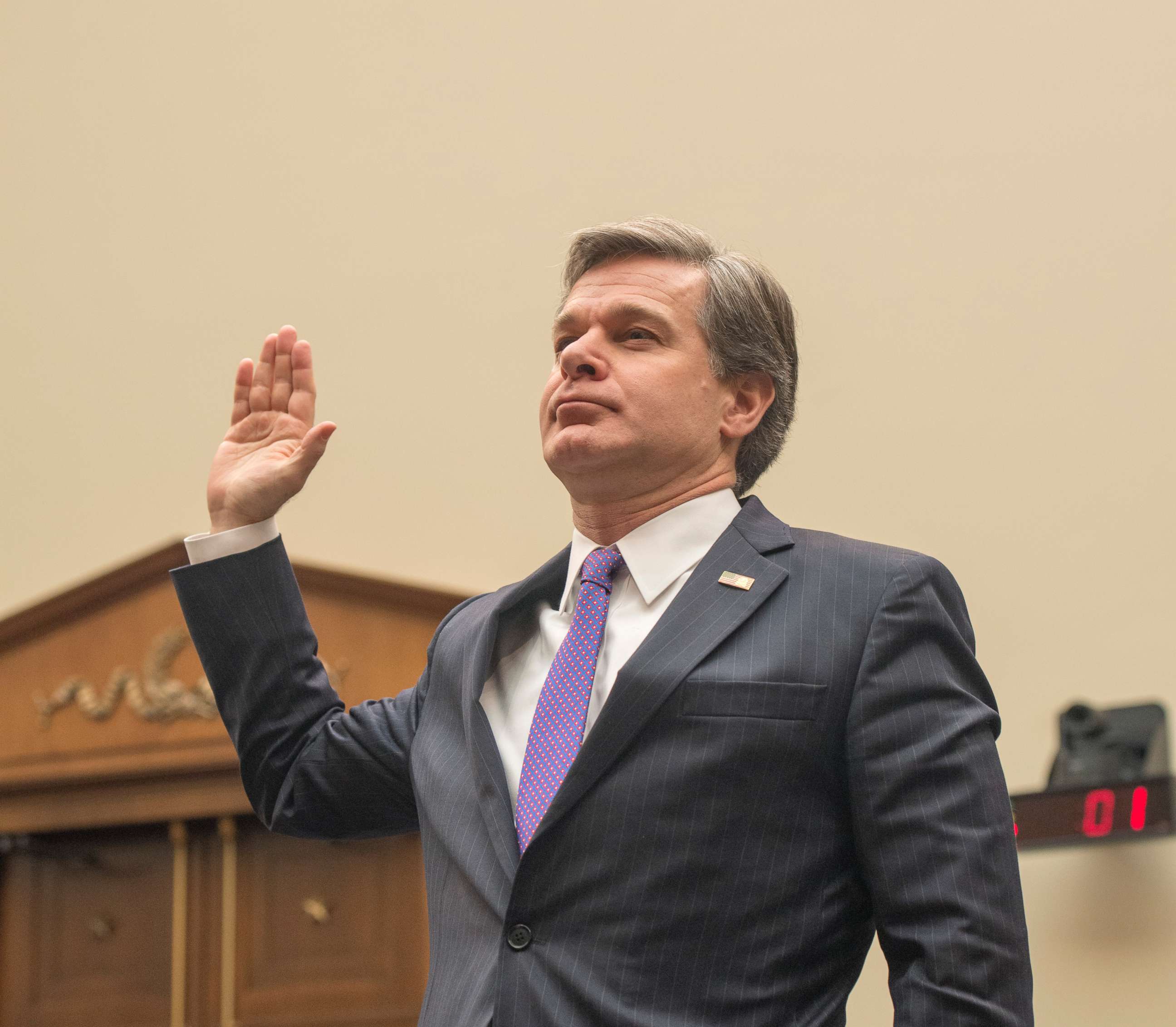 PHOTO: FBI Director Christopher Wray is sworn in before he testifies at a House Judiciary Committee on the current state of the FBI and its' investigations on December 7, 2017.