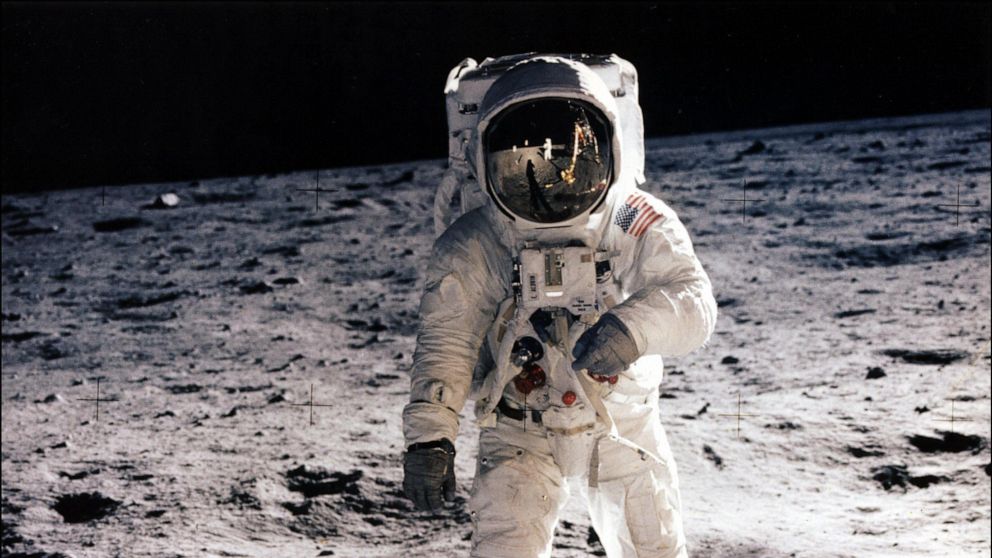 PHOTO: In this file photo taken on July 20, 1969 astronaut Buzz Aldrin, lunar module pilot, walks on the surface of the moon during the Apollo 11 extravehicular activity (EVA).