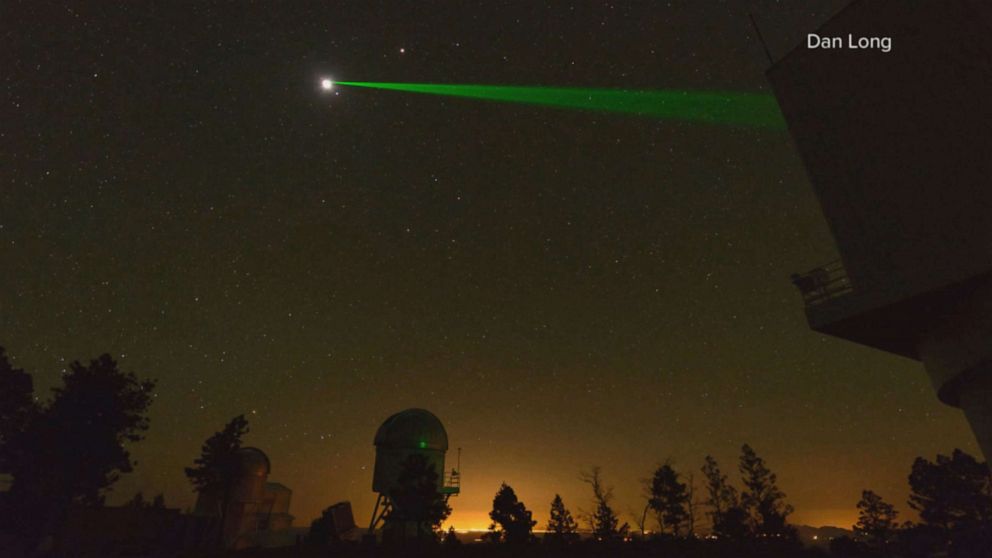 PHOTO: The Apache Point Observatory New Mexico shoots lasers aimed at the retroreflectors on the lunar surface which are then reflected back to Earth