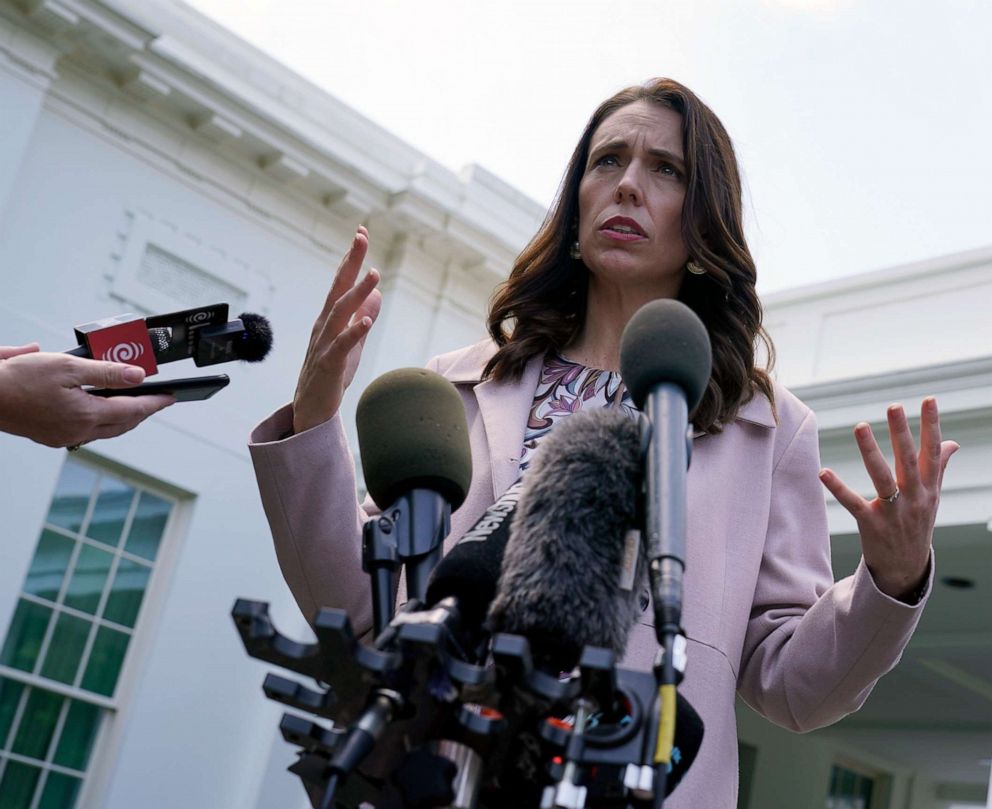 PHOTO: New Zealand Prime Minister Jacinda Ardern speaks to reporters outside of the West Wing of the White House in Washington, May 31, 2022.