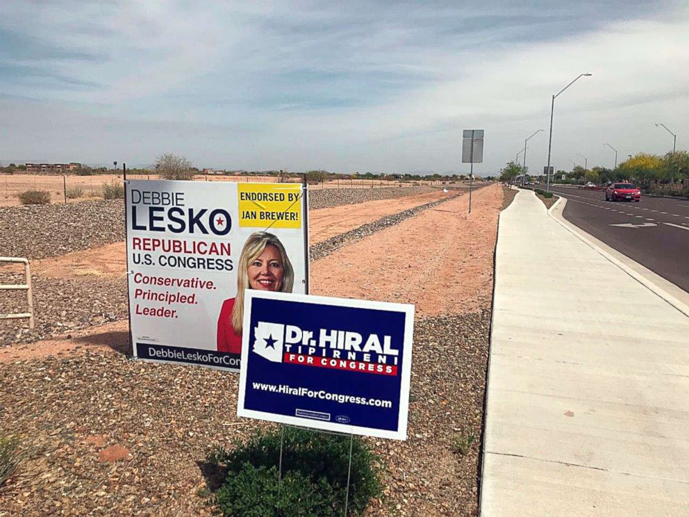 PHOTO: Signs for Congressional candidates in Surprise, Ariz., April 11, 2018. 