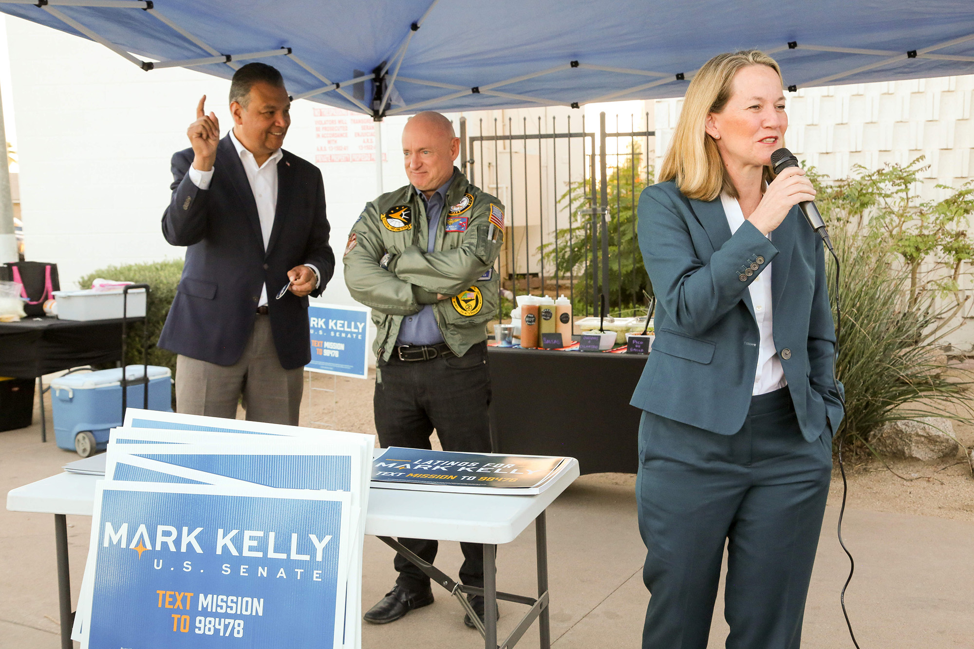 PHOTO: Democratic candidate for Attorney General Kris Mayes greets early voters in Phoenix, Ariz., Oct. 29, 2022.