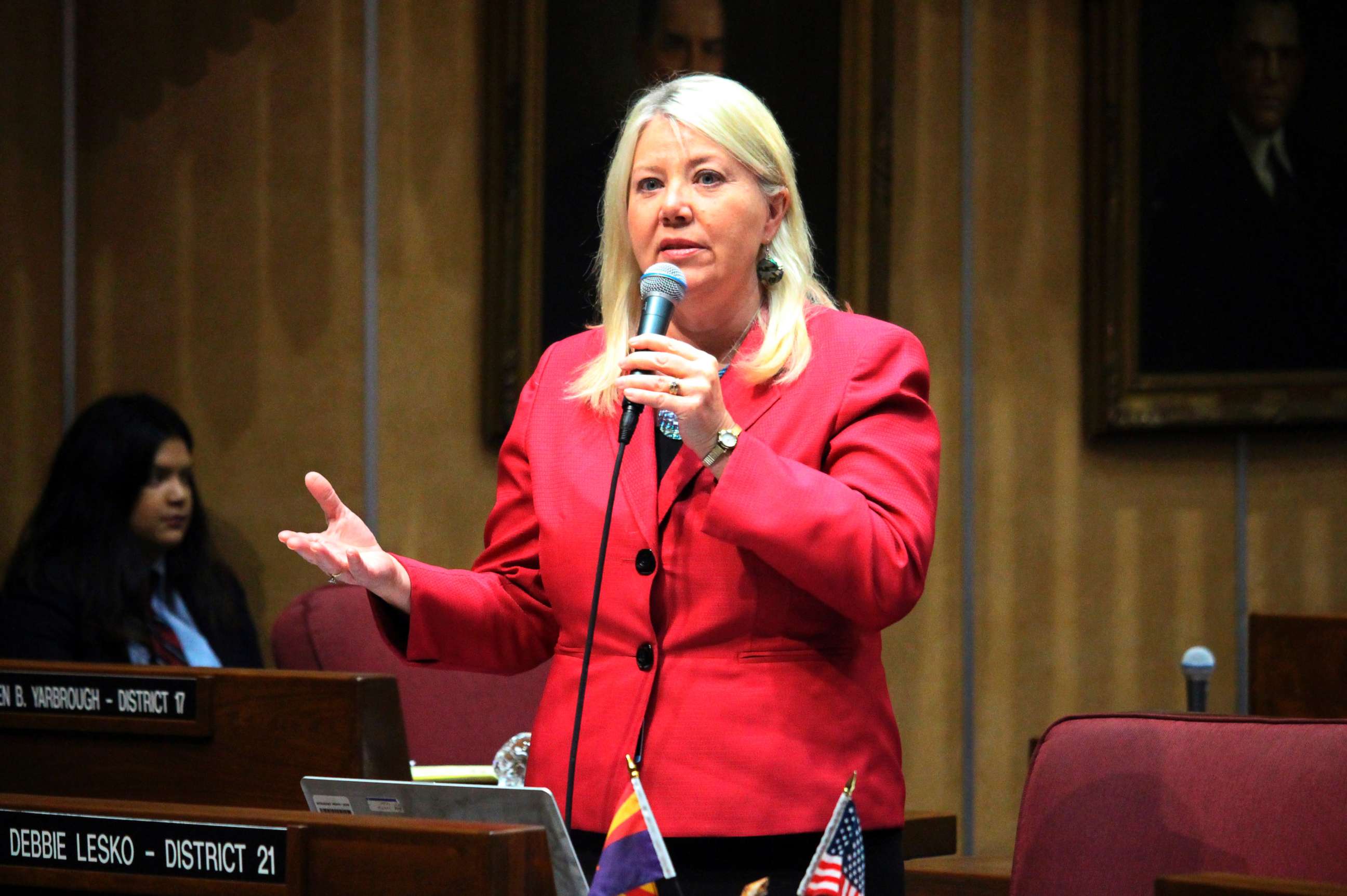 PHOTO: Arizona state Sen. Debbie Lesko speaks in the Senate chambers in Phoenix, April 6, 2017.