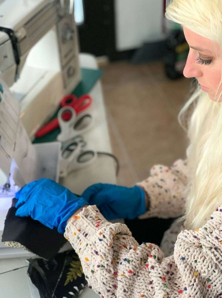 PHOTO: Lindsay Soulsby Johnson of Fayetteville has sewed over 3,000 masks in the last two months and continues fulfilling orders on May 21, 2020.