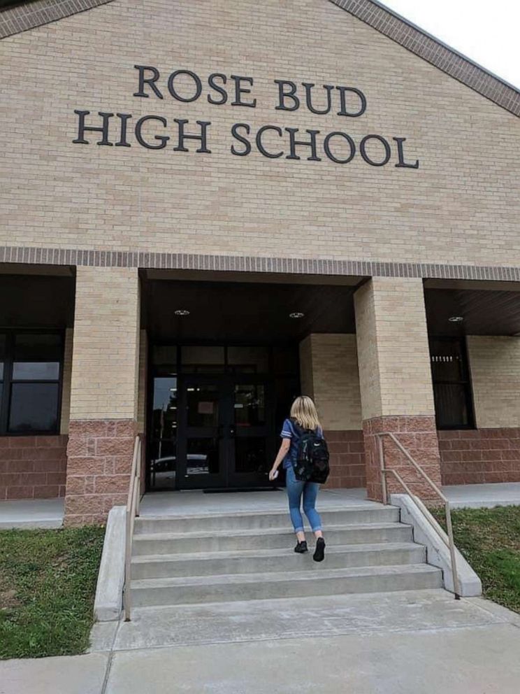 PHOTO: Grace Thomas, 18, enters Rose Bud High School in Rose Bud, Ark., Feb. 20, 2023.
