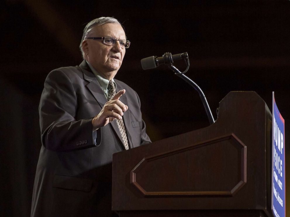 PHOTO: Maricopa County Sheriff Joe Arpaio speaks during a campaign event for Donald Trump, 2016 Republican presidential nominee, in Phoenix, Arizona, U.S., Aug. 31, 2016.