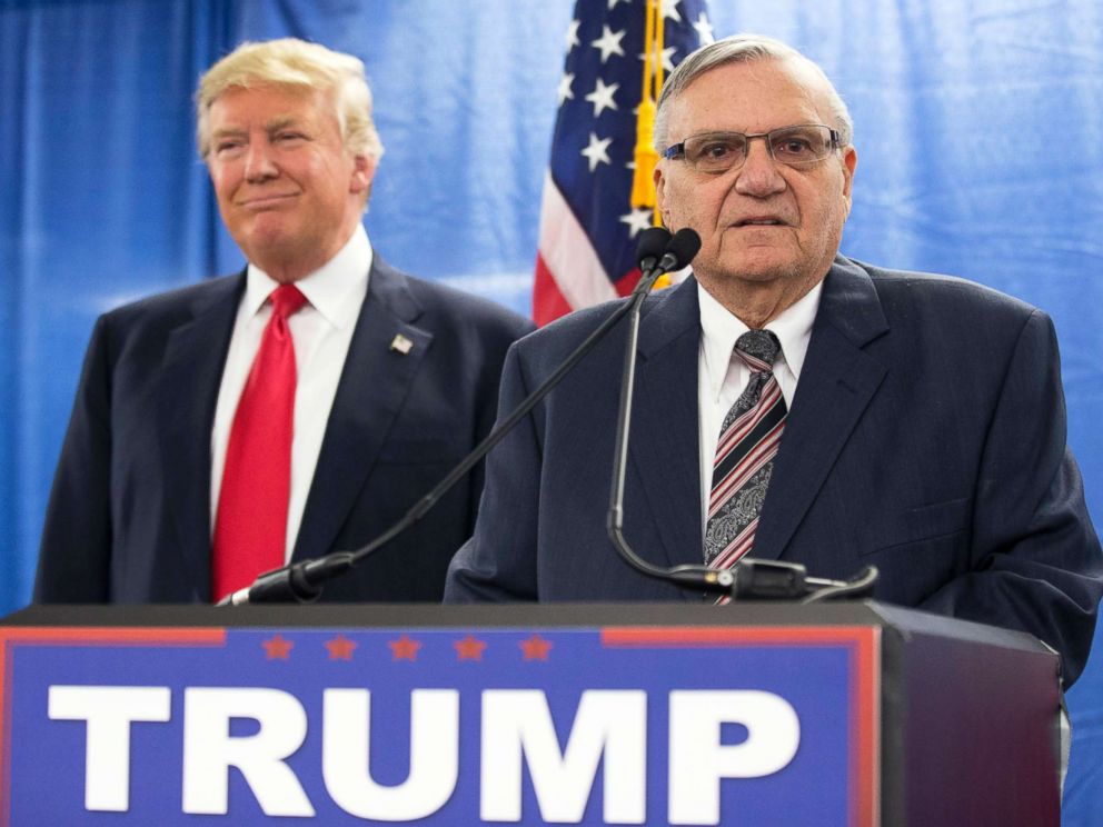 PHOTO: In this Jan. 26, 2016 file photo, Republican presidential candidate Donald Trump, left, is joined by Maricopa County, Ariz., Sheriff Joe Arpaio during a new conference in Marshalltown, Iowa.