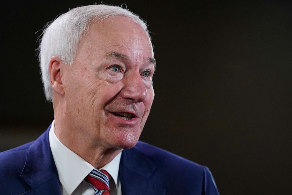 PHOTO: Arkansas Governor Asa Hutchinson responding during an interview with the Associated Press, on Dec. 13, 2022, in Washington, D.C.