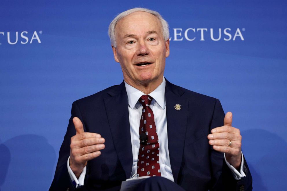 PHOTO: Asa Hutchinson, governor of Arkansas, speaks on a panel during the SelectUSA Investment Summit in National Harbor, Maryland, June 27, 2022.