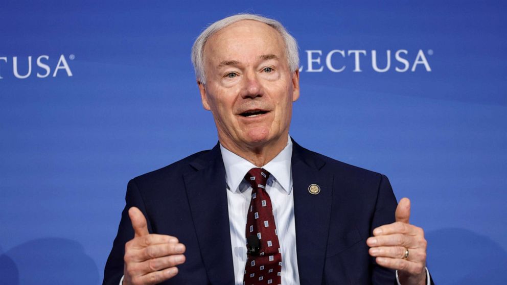PHOTO: In this June 27, 2022, file photo, Asa Hutchinson, governor of Arkansas, speaks on a panel during the SelectUSA Investment Summit in National Harbor, Maryland.