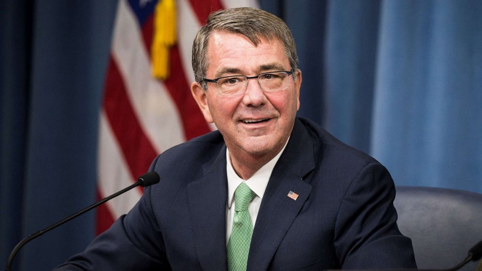 PHOTO: Secretary of Defense Ashton Carter answers questions during a press briefing at the Pentagon July 25, 2016.