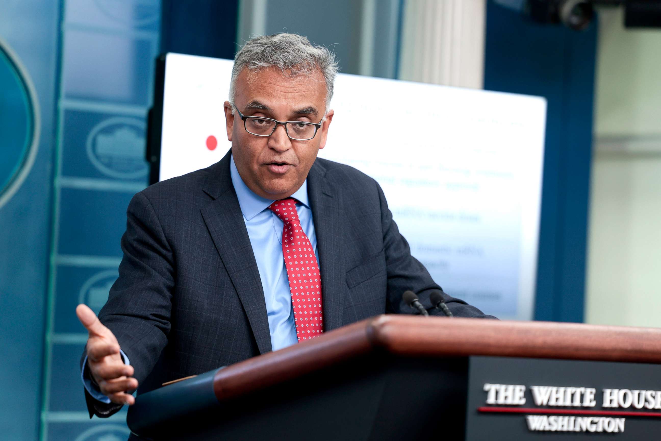 PHOTO: White House Coronavirus Response Coordinator Dr. Ashish Jha speaks at a daily press conference in the James Brady Press Briefing Room of the White House on April 26, 2022 in Washington, D.C. 