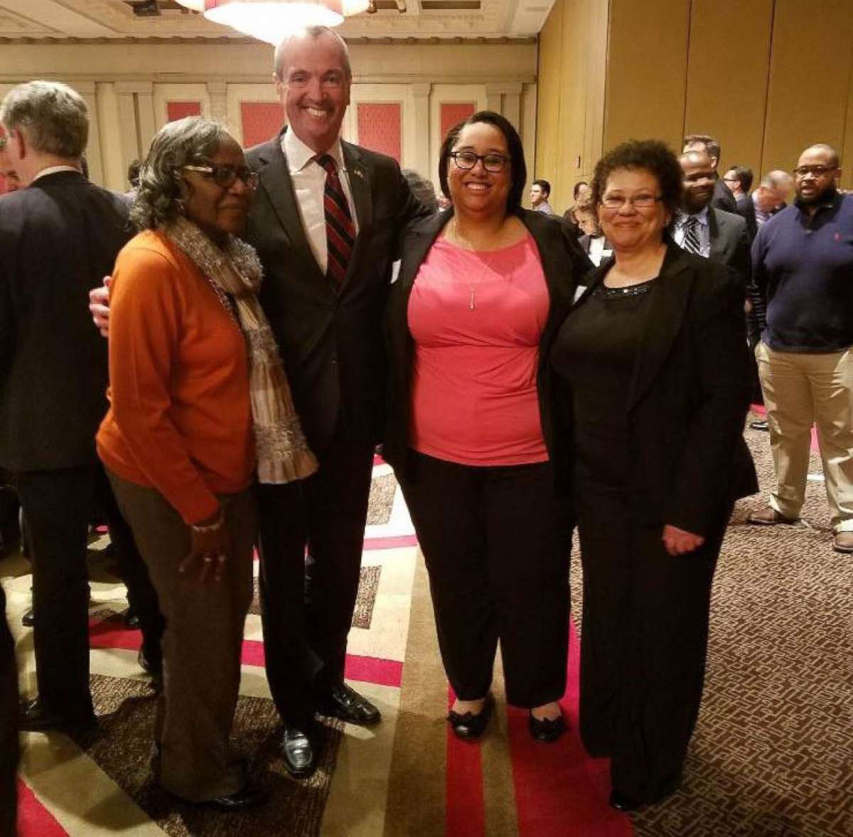 PHOTO: Ashley Bennett is pictured with Pleasantville, New Jersey Municipal Chair Irma Curry, New Jersey Governor-elect Phil Murphy, and her mother. 