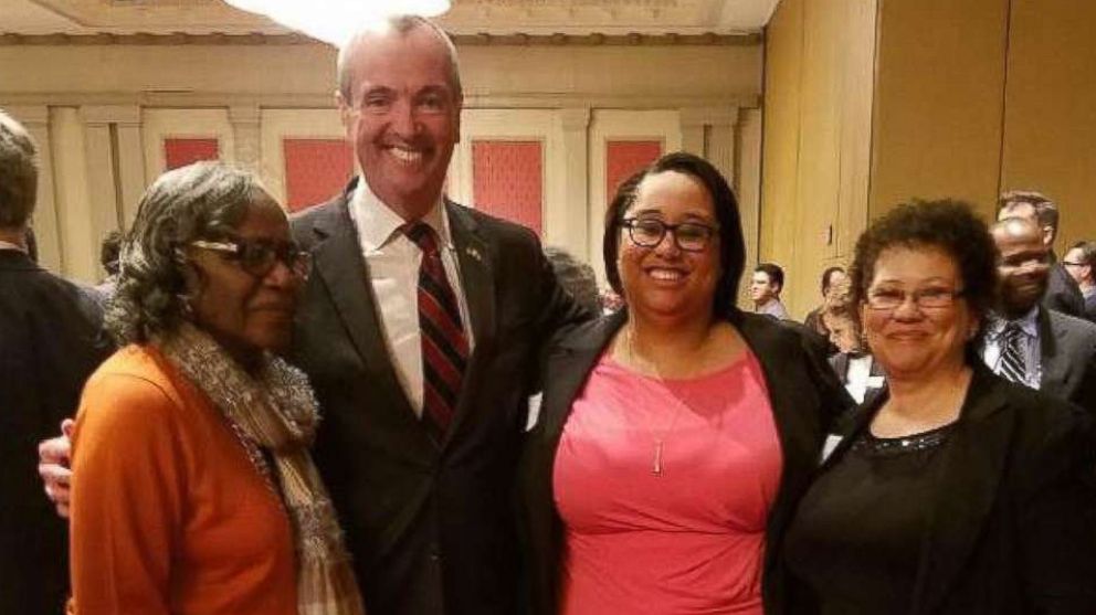 PHOTO: Ashley Bennett is pictured with Pleasantville, New Jersey Municipal Chair Irma Curry, New Jersey Governor-elect Phil Murphy, and her mother. 