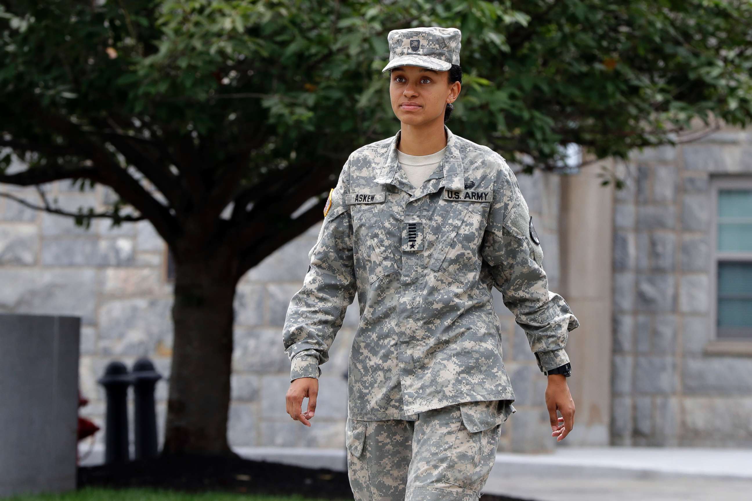 PHOTO: Cadet Simone Askew, who has been selected first captain of the U.S. Military Academy Corps of Cadets for the upcoming academic year, in West Point, Aug. 14, 2017.