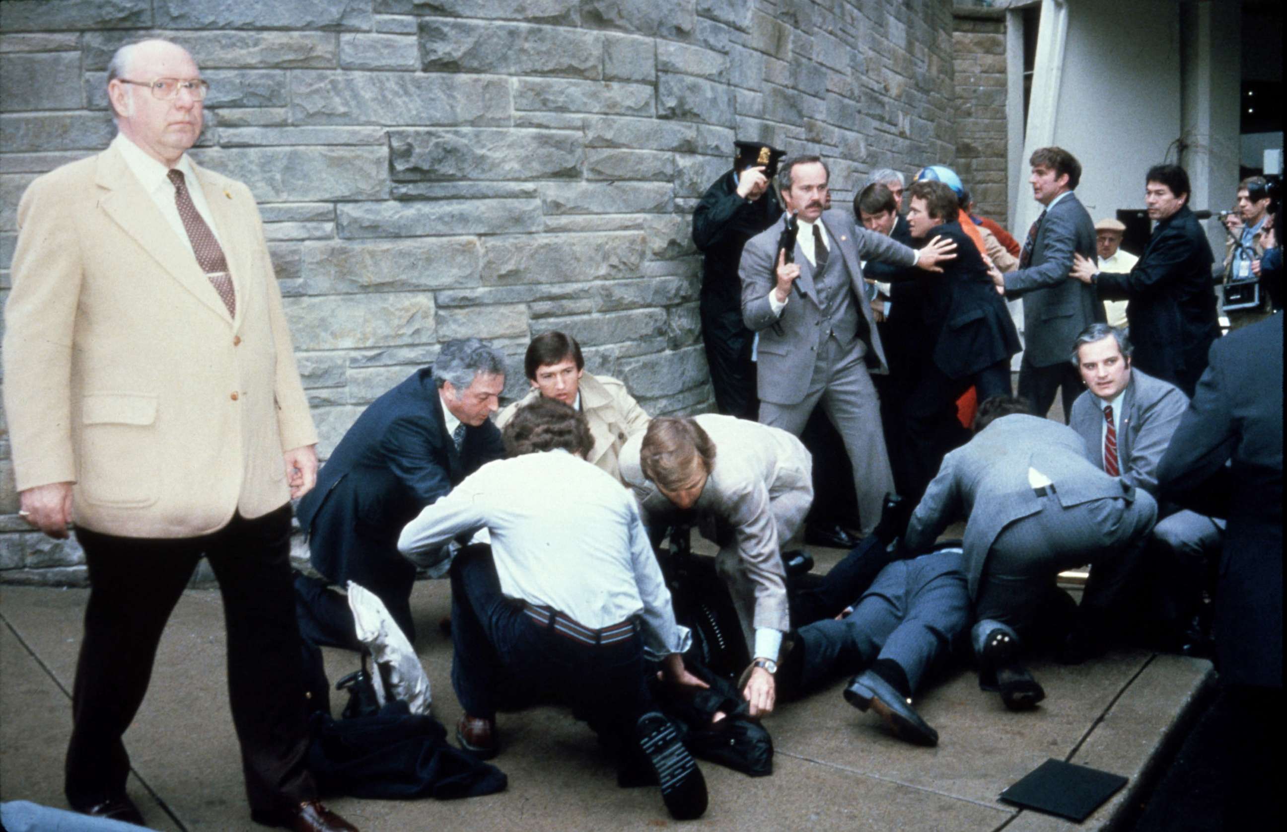 PHOTO: Chaos surrounds shooting victims President Ronald Reagan and Press Secretary James Brady after an assassination attempt in Washington, March 30, 1981.