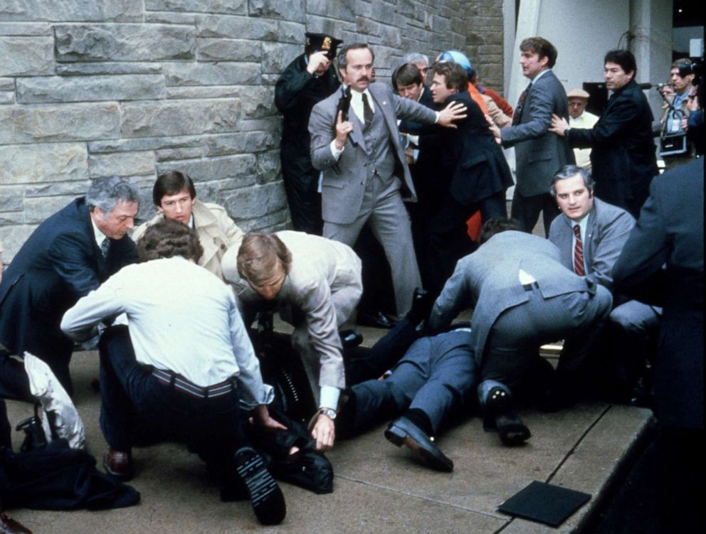 PHOTO: Chaos surrounds shooting victims President Ronald Reagan and Press Secretary James Brady after an assassination attempt in Washington, March 30, 1981.