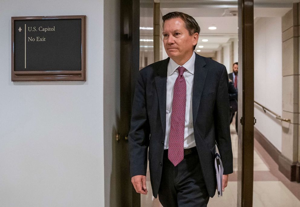 PHOTO: Michael Atkinson, the inspector general of the intelligence community, arrives at the Capitol in Washington for closed-door questioning about a whistleblower complaint that triggered President Donald Trump's impeachment.