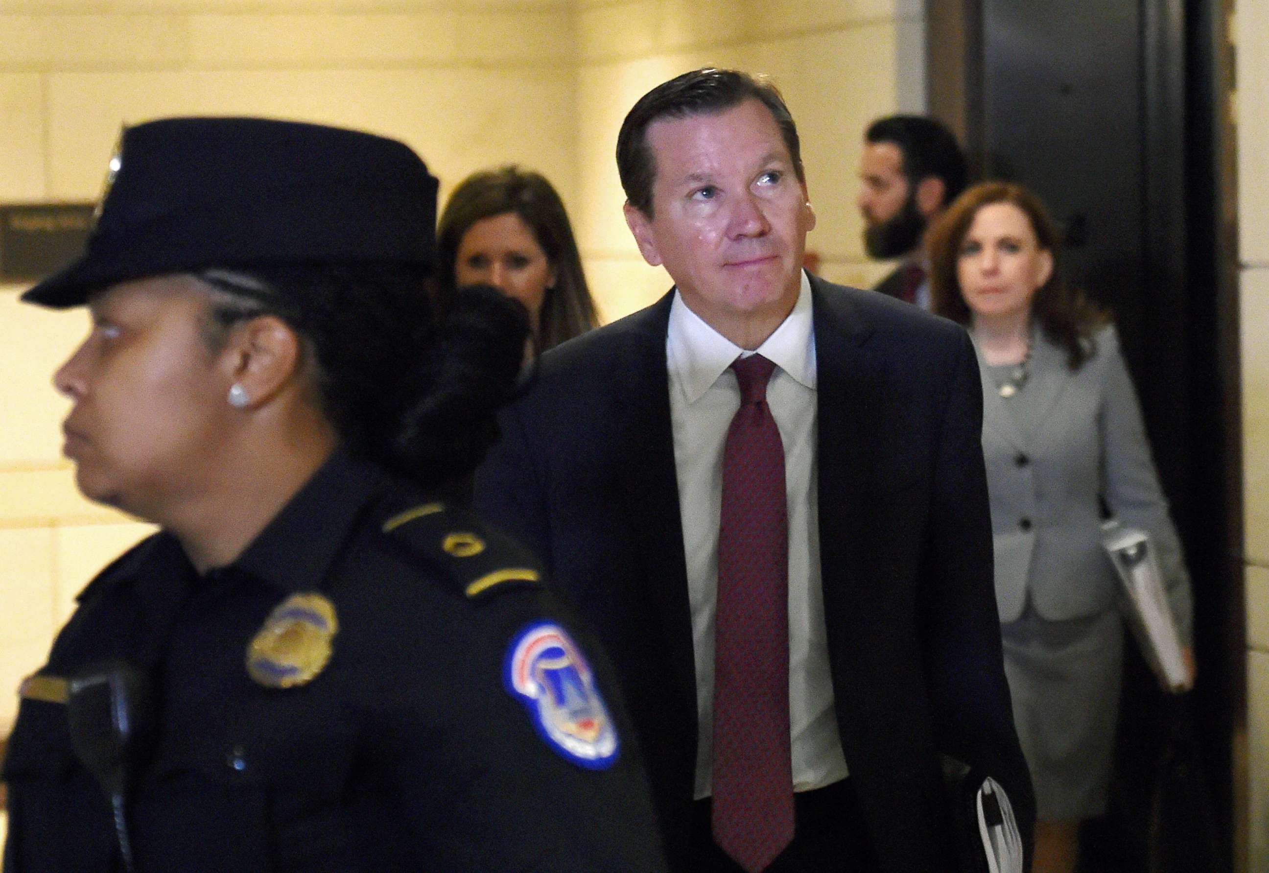 PHOTO: Inspector General of the Intelligence Community Michael Atkinson arrives for a closed-door hearing before the House Intelligence Committee in Washington, D.C., Oct.  4, 2019.