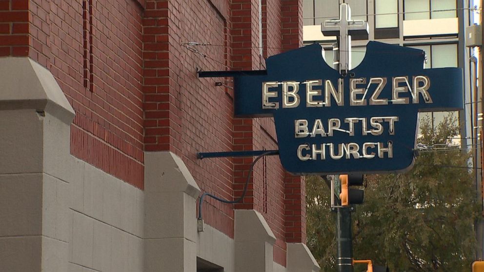 PHOTO: A sign of Atlanta's historic Ebenezer Baptist Church, the spiritual home of Dr. Martin Luther King, Jr, Nov. 17, 2019.