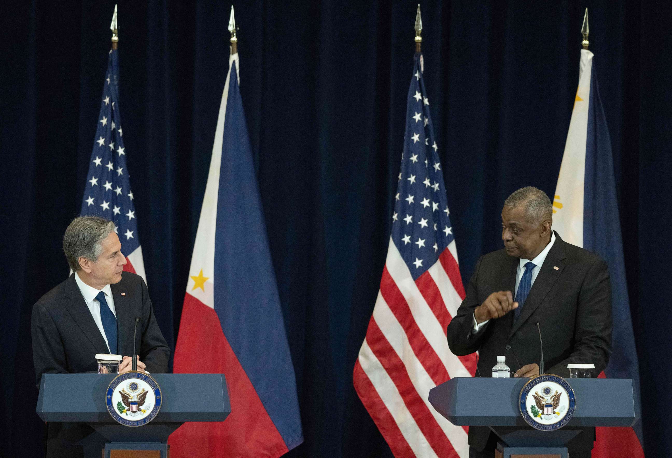 PHOTO: Secretary of State Antony Blinken and Defense Secretary Lloyd Austin participate in the US-Philippines 2+2 Ministerial Dialogue Plenary Session on Promoting Regional Security at the State Department in Washington, DC, on April 11, 2023.