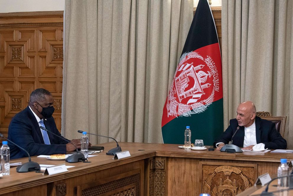 PHOTO: Secretary of Defense Lloyd J. Austin meets with Afghan President Ashraf Ghani on March 21, 2021, in Kabul, Afghanistan.