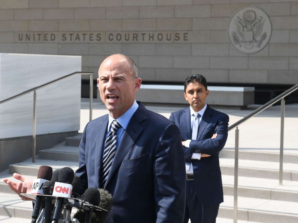 PHOTO: Michael Avenatti, the lawyer for adult film actress Stormy Daniels, speaks to the press after a court hearing at the United States Courthouse, July 27, 2018, in Los Angeles.