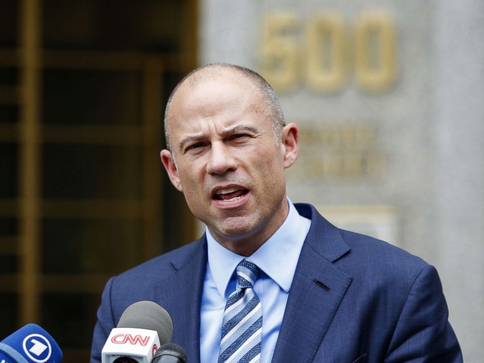   PHOTO: Michael Avenatti, advocate of adult-film actress Stormy Daniels speaks to the media as he goes out of court in New York on May 30, 2018. 