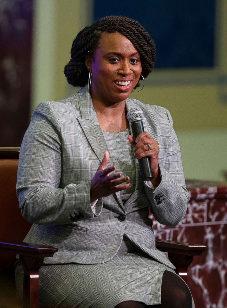 PHOTO: Congresswoman-elect Ayanna Pressley speaks at a moderated discussion in Boston, Dec. 13, 2018. 