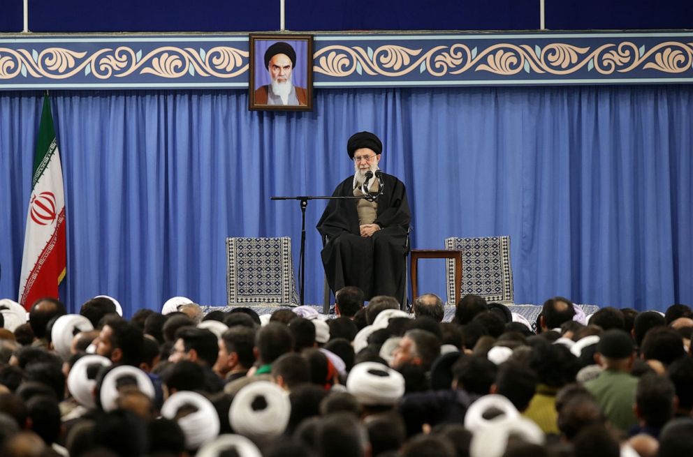 PHOTO: Iran's religious leader Ayatollah Ali Khamenei delivers a speech during the anniversary of the 8th January 1978 uprising in Tehran, Iran on January 9, 2019.