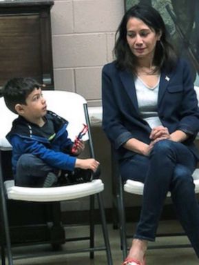 PHOTO: Ayne Amjad, a candidate for Congress in West Virginia, is pictured with her nephew at a meeting in Oak Hill, W.Va.