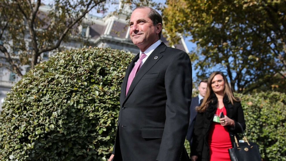 PHOTO: Health and Human Services Secretary Alex Azar walks after a TV interview at the White House on November 15, 2019 in Washington, DC.