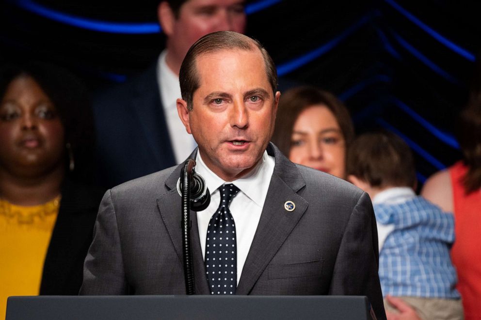 PHOTO: Alex Azar, US Secretary of Health and Human Services speaks during an event where President Donald Trump  signed an Executive Order to Advance Kidney Health at the Ronald Reagan Building and International Trade Center in Washington, DC.