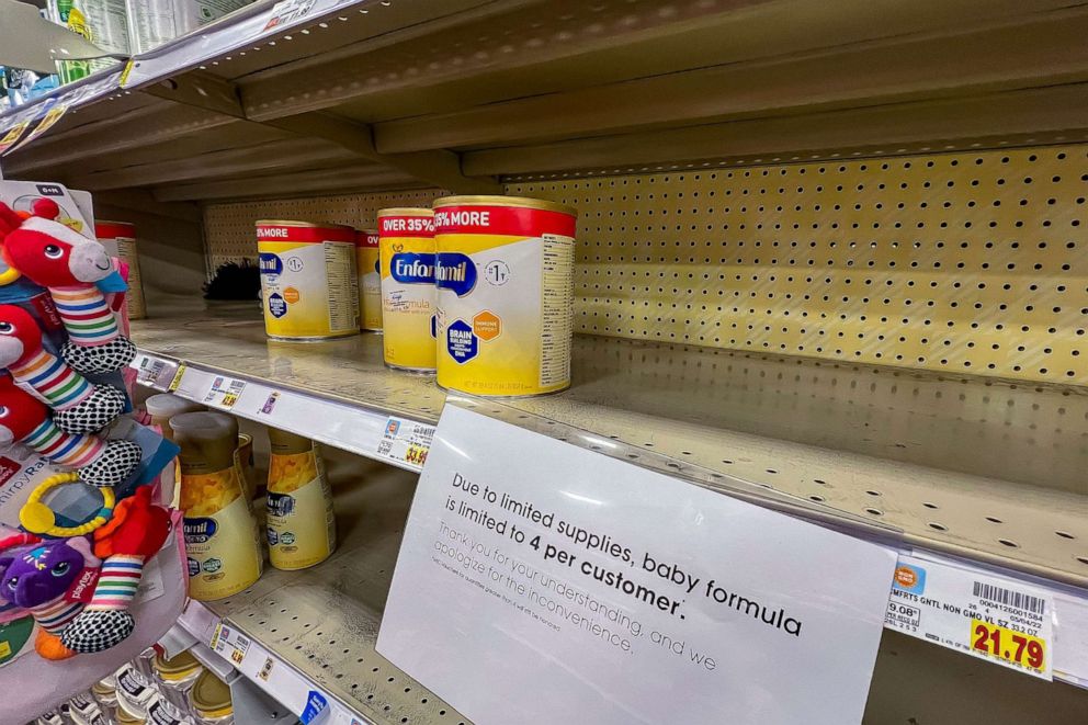 PHOTO: A production shutdown following a recall has resulted in nearly empty shelves of infant formula at a Kroger supermarket in Decatur, Ga., May 11, 2022. 