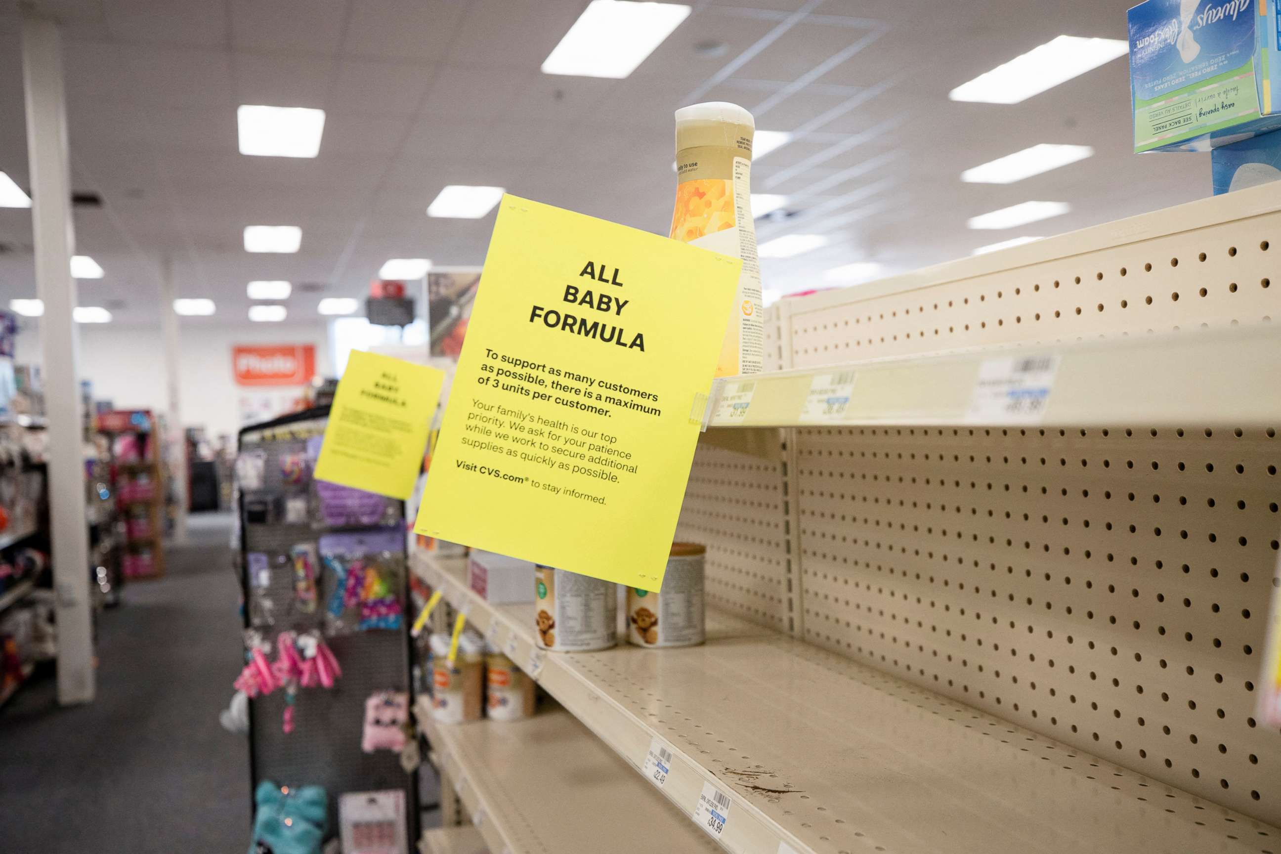 PHOTO: Empty shelves show a shortage of baby formula at a CVS store in San Antonio, Texas, May 10, 2022. 