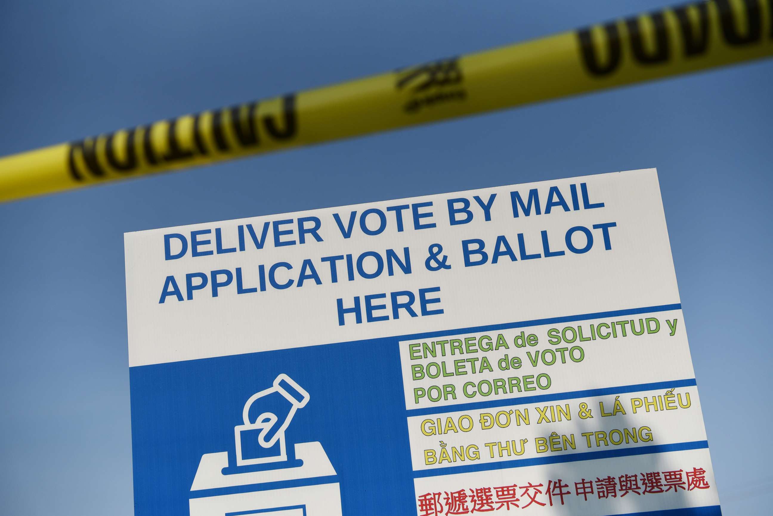 PHOTO: A sign sits outside of a mail ballot drop-off site, which will be closed after Gov. Greg Abbott issued an order limiting each Texas county to one mail ballot drop-off site, in Houston, Oct. 1, 2020.  