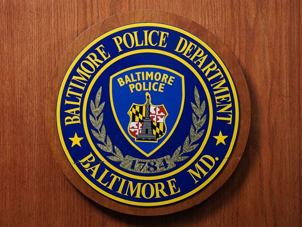 PHOTO: A seal of the Baltimore Police Department is seen at Police Headquarters in Baltimore, Aug. 8, 2017.