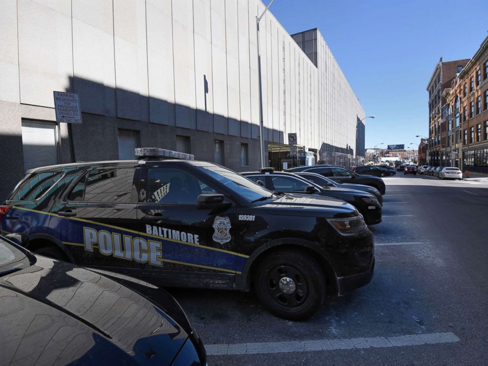 PHOTO: Police cars are parked outside the Bishop L. Robinson Sr. building, Baltimore Police headquarters, Jan. 19, 2018.