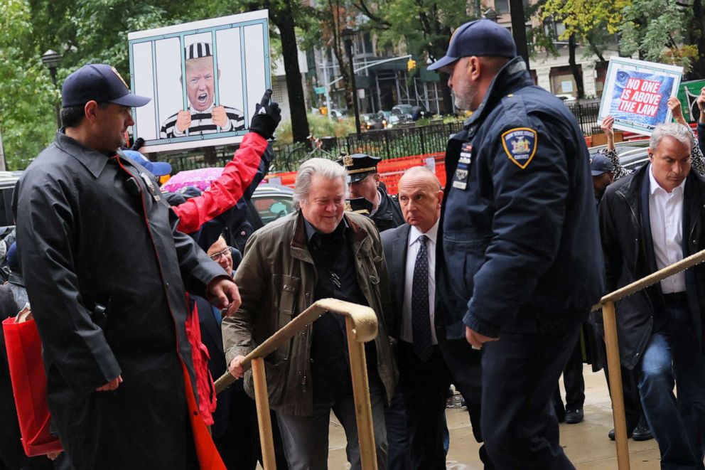 PHOTO: Steve Bannon, former adviser to President Donald Trump, arrives for a court appearance at NYS Supreme Court on Oct. 4, 2022, in New York City.