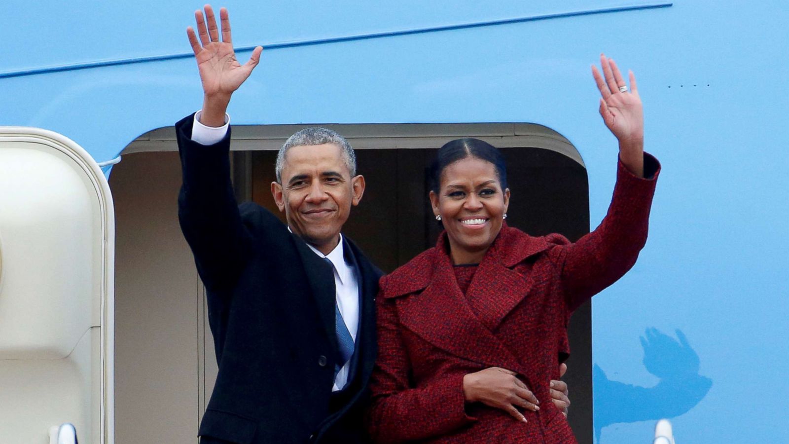 PHOTO: Former President Barack Obama waves with his wife Michelle at Joint Base Andrews, Maryland, Jan. 20, 2017.