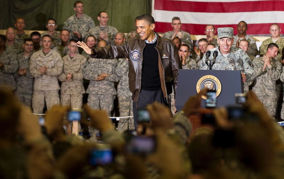 PHOTO: General David Petraeus introduces President Barack Obama at Bagram Air Base in Afghanistan, Dec. 3, 2010 during the president's surprise visit for the holidays.      