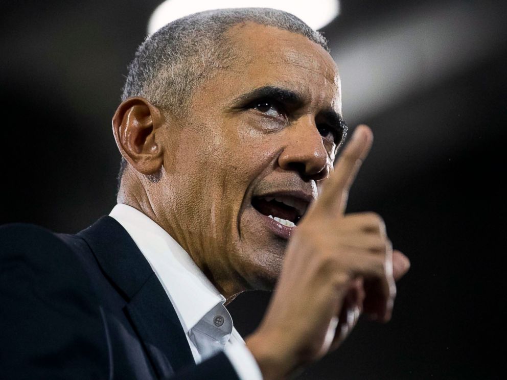 PHOTO: Former President Barack Obama speaks during a rally for Democratic candidate Gubernatorial Stacey Abrams, Friday, Nov. 2, 2018 at Morehouse College in Atlanta. 