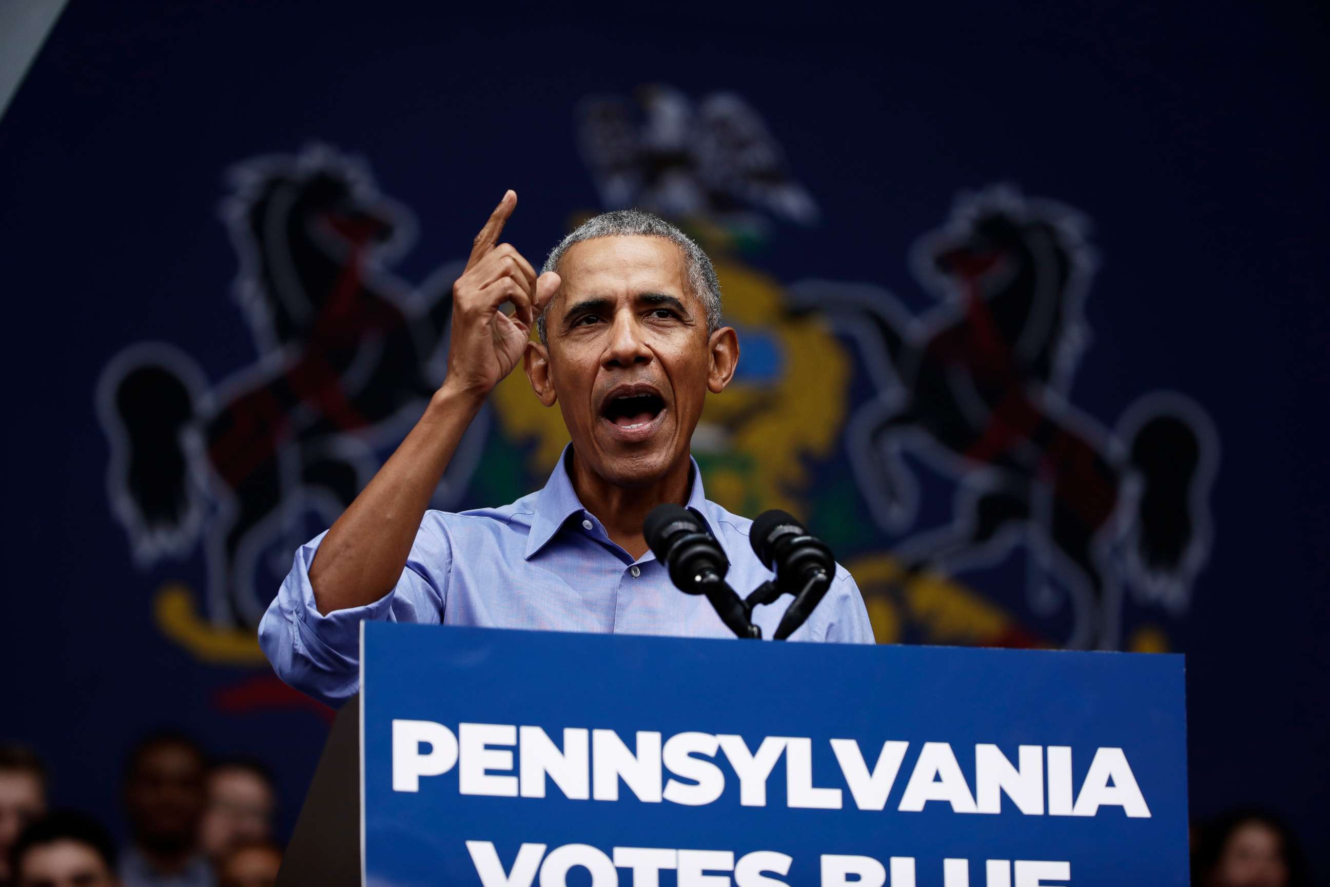PHOTO: Former President Barack Obama speaks as he campaigns in support of Pennsylvania candidates in Philadelphia, Sept. 21, 2018.