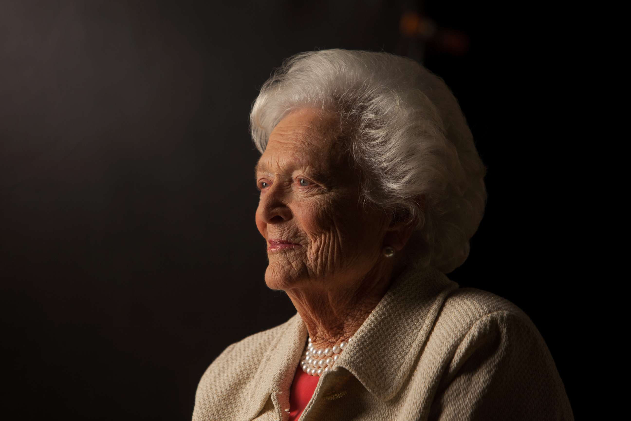 PHOTO: Former First Lady Barbara Bush is interviewed for 'The Presidents' Gatekeepers' project about the White House Chiefs of Staff at the Bush Library, Oct. 24, 2011, in College Station, Texas.