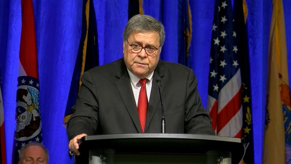 PHOTO: Attorney General William Barr speaks at a press conference in New Orleans, Aug. 12, 2019. 
